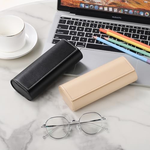 Sightor Glasses Case 2Pcs Hard Shell Eyeglass Case Travel Sunglasses Case - color: Black, Beige