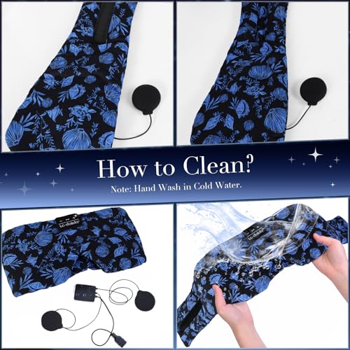 LC-dolida Sleep Mask with Bluetooth Headphones, Extra Large Silk Eye Mask for Sleeping Side Day Sleepers, Sleep Headphones Bluetooth 5.4 for Women Men with Thin Speaker, Blackout, Comfort, Microphone - color: Midnight Ocean