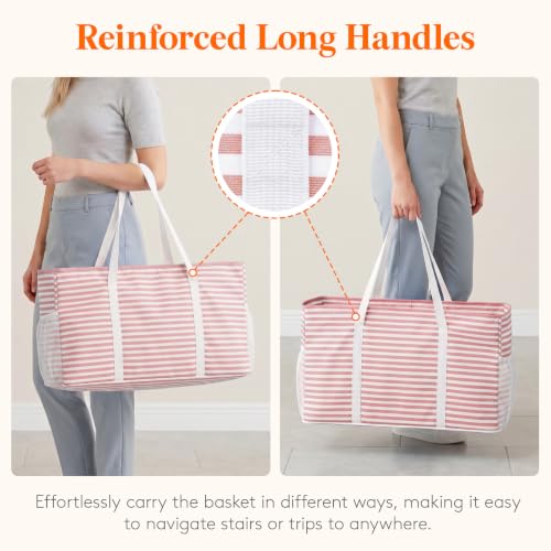 Lifewit Extra Large Tote Bag, Reusable Grocery Bags with Metal Wire Frame and Handles - color: Pink