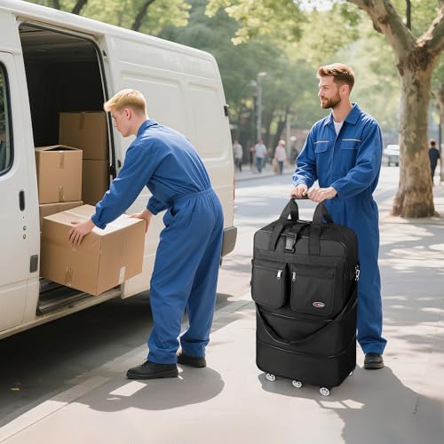 40'' Expandable Rolling Duffle Bag w/Wheels,Foldable - color: BLACK, size: 40in