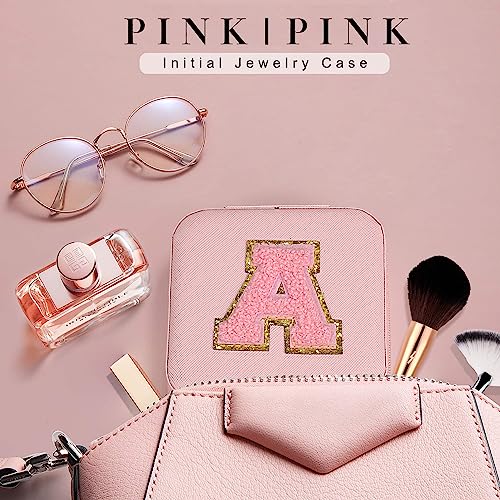 Parima Initial Jewelry Box for Women Girls, Pink Jewelry Travel Case | Chenille Letter Patches Jewelry Box | Multifunctional Personalized Travel Jewelry Case | Birthday Gifts - Letter D, Pink - color: “Pink, size: D