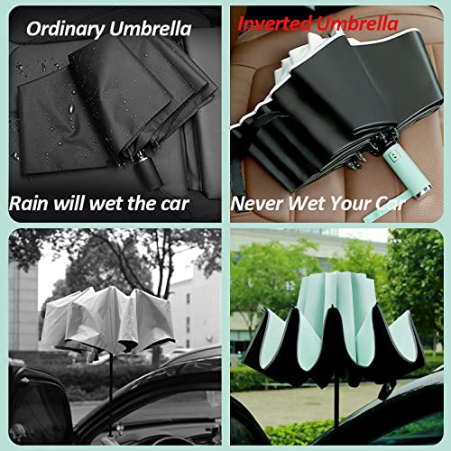 BAODINI Inverted UV Umbrella for Rain and Sun Medium Size UPF 50+ Rverse Compact Umbrella Auto Open Close - color: 2 Pack Green & Black