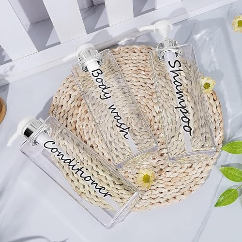21oz Shampoo Dispenser - Refillable Shampoo and Conditioner Bottles (Clear, Set of 3) - Modern Shampoo Bottles for Shower Soap - Empty Shampoo Conditioner Body Wash Dispenser Set - for Hotel Bathroom - color: Sliver White