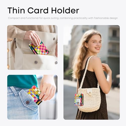 Colorful Checkered Pattern Credit Card Holder Small Wallet for Women - color: Checkered Pattern Colorful