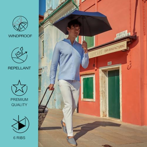 Knirps U.200 Ultra Light Duomatic Automatic Open Rain Umbrella - Compact Windproof Travel Umbrella for Adults - 97cm Diameter Retractable With Carrying Case - color: Navy UV Protection