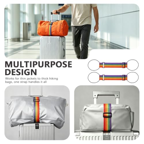 2-Pack Adjustable Luggage Connector Straps, Elastic Strap for Suitcase - color: Rainbow