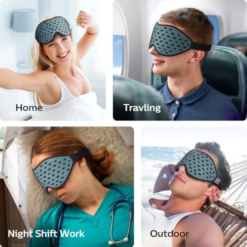 LitBear Breathable Sleep Mask, 3D Eye Mask Sleep for Side Sleeper Women Men - color: Ice Blue