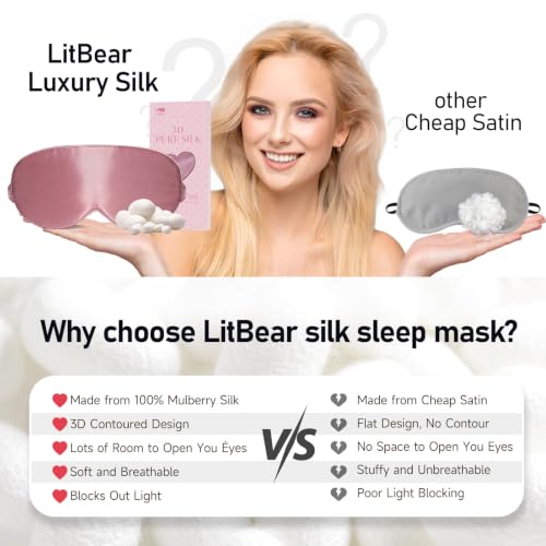 LitBear 100% 22 Momme Mulberry Silk Sleep Mask - 3D Contoured, Bean Pink - color: Bean Pink