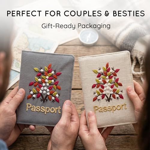 Linen Passport Holders, Set Of 2, Autumn Tree - color: 1226 - Autumn Tree