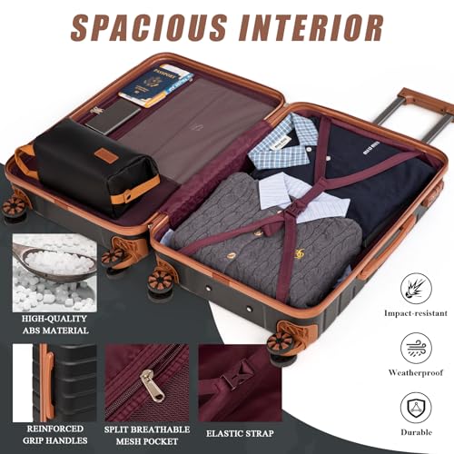 Cosbarn Luggage Sets 5 Piece, Hardshell Suitcases with Wheels, TSA Lock - color: Black