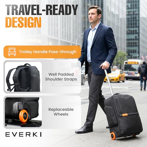 EVERKI Wheeled 123 Laptop Rolling Backpack for Men & Women, Black - 32L - size: Wheeled 123 Laptop Backpack - 32L