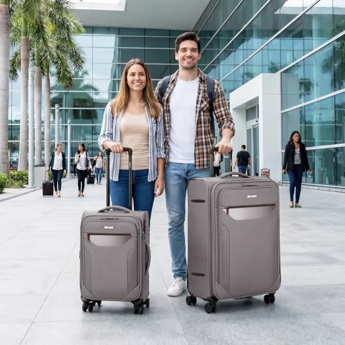 2-Piece Set(22/32in) Upright Spinner Softshell Luggage Sets - color: Grey, size: 2-Piece Set (22 inch/32 inch)