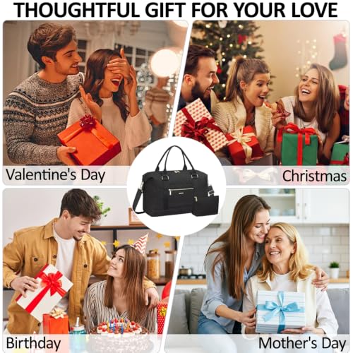 Tenot Quilted Duffle Bag for Women Travel Tote Bag with Luggage Sleeve - color: Black, size: Medium