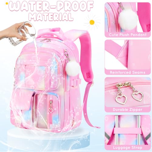 Backpack for Girls, Girls Backpack with Lunch Box & Pencil Case Set, 3PCS Kids Bookbag for Girl Teens, Waterproof School Backpack for Elementary Middle High School Students Ages 3-18 Pink Dreamy - color: Dreamy Pink