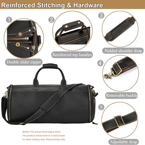 Full Grain Leather Duffel Bag for Men, 2-in-1 Garment Travel Bag with Shoe Compartment, Weekender Overnight Bag for Business Trip, Black - color: Y2a201FMY - Black