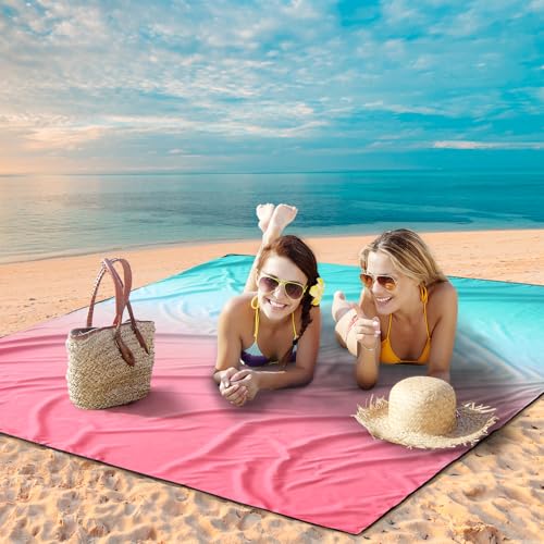 AISPARKY Beach Blanket Waterproof Sandproof,Extra Large,Picnic Blankets - color: Gradient - Pink Green, size: 6'11" x 6'7"