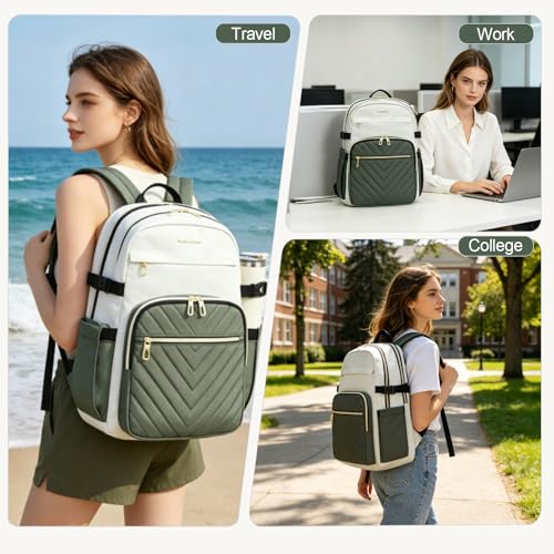 VANKEAN 17.3 Inch Laptop Backpack for Women Large Capacity - color: Beige-army Green, size: 17.3 Inch