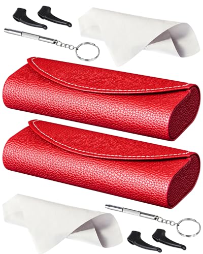 RayLove Hard Shell Glasses Case, Lightweight Leather Eyeglass Case, Travel-Friendly Sunglasses Protector for Men & Women - color: 2,red-2