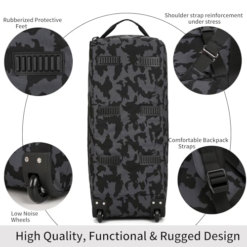 Duffle Bag Travel Luggage with Wheels: Large Rolling Backpack Foldable Carry On roller for Traveling - Weekender Overnight Personal Items Duffel Bag for Men and Women 80L (Como) - color: Como