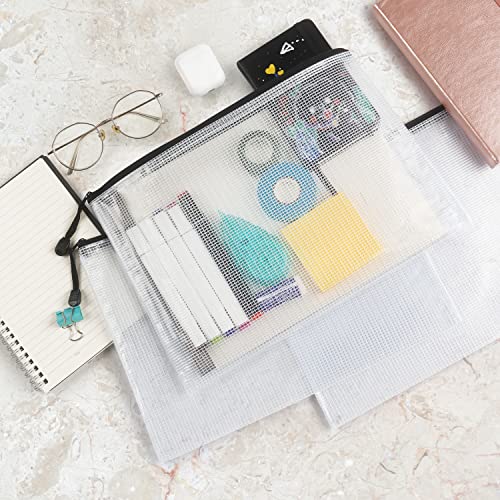 6 Pack Mesh Zipper Pouch Bags, Waterproof Zipper Pouch A4 Size, White - color: White