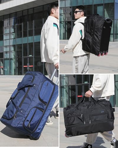 Expandable Rolling Duffle Bag with Wheels, 24" Foldable Carry On Luggage Suitcases, Water-Resistant Travel Duffle Bag Carry On Suitcase Weekend Bag for Women Men Brown - color: Brown, size: 24in