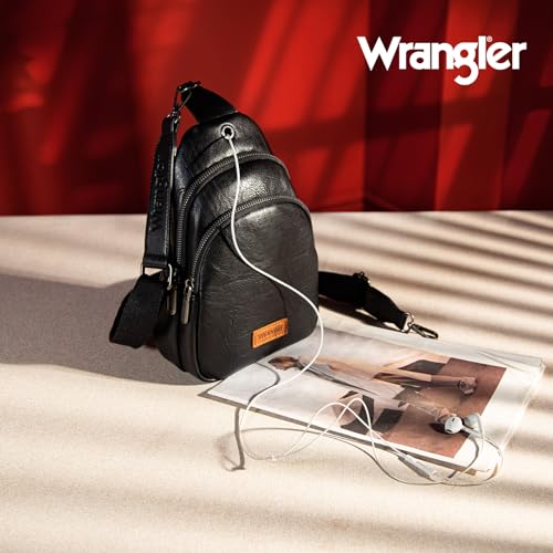 Wrangler Crossbody Bags for Women Sling Bag Fanny Pack Chest Purse Backpack - color: Black