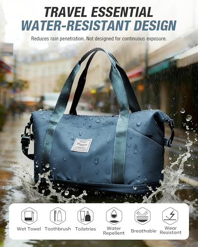 Foldable Travel Bag Expandable Duffle Bag for Women Men, Large Weekend Bags - color: Peacock Blue
