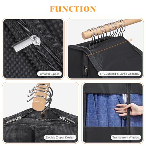 Syeeiex Compression Hanging and Space Saving Garment Bag, 43 Inch, Black - color: Black, size: 43" - 2pcs(8" Gusseted)