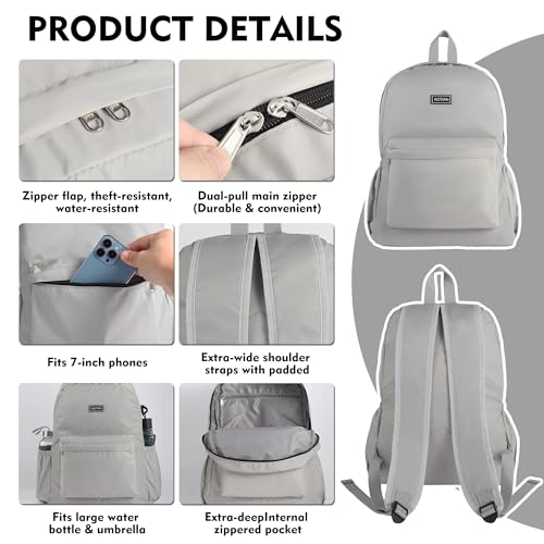 AOTIAN Large Backpack, Men Women Casual Daypack for College Travel Work - color: Light Gray - 17 Inch