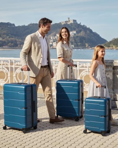 Coolife 3 Piece Luggage Set Suitcase Hardside with Spinner Wheels - color: Caribbean Blue-New2.0, size: 3 Piece Set (20/24/28 in)