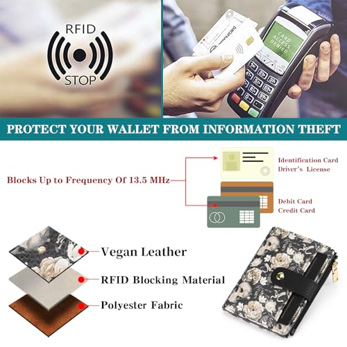 FALAN MULE Small Wallet Women RFID Blocking Leather Bifold Card Case Purse - color: ZI-Skeleton Black