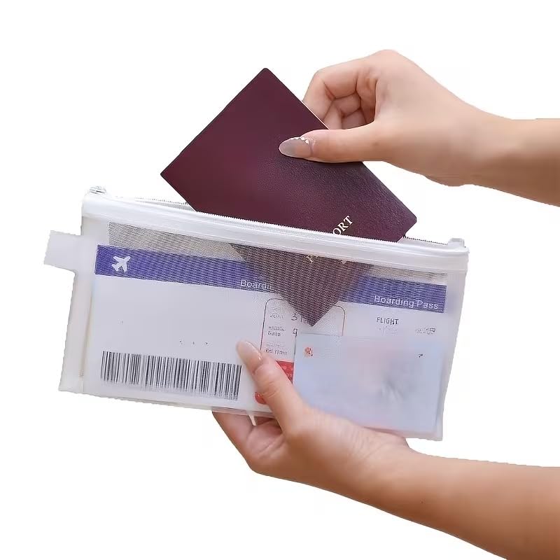 Document Organizer Bag Portable ID Boarding Pass Card Case Protector, 3 Pcs Zipper Mesh Passport Storage Pouch for International Travel