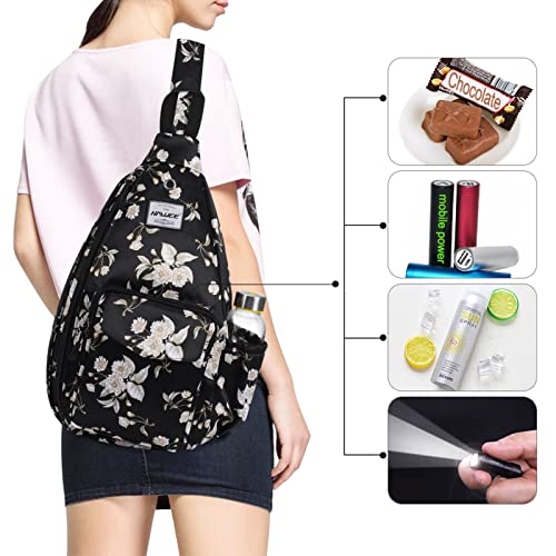 Backpack Sling for Women Anti-Water Crossbody Bag Inclined Adjustable Pack - color: Beige Flower