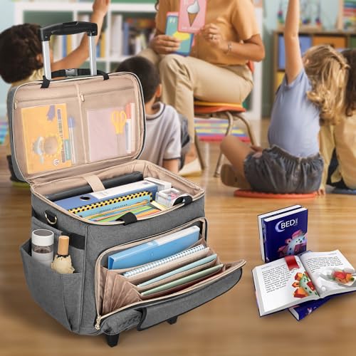 LUXJA Rolling Teacher Bag with Wheels and 15.6" Laptop Compartment, Gray - color: Gray