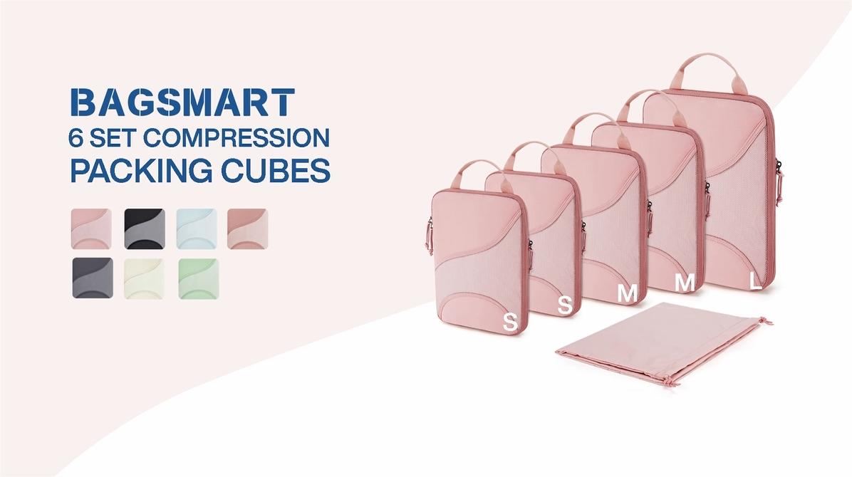 Bagsmart Compression Packing Cubes, Travel Bag Cruise Ship Essentials - color: Dark Pink, size: 6 Set