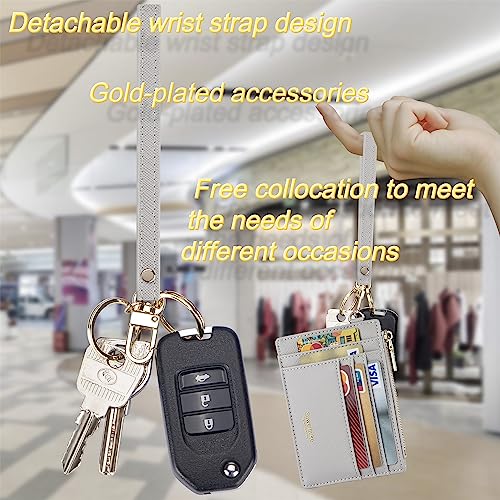 Wikavanli Women Slim Rfid Blocking Credit Card Case Holder Wristlet Zip ID Case Wallet Small Compact Leather Wallet Coin Purse with Keychain (Light Gray) - color: Light Gray