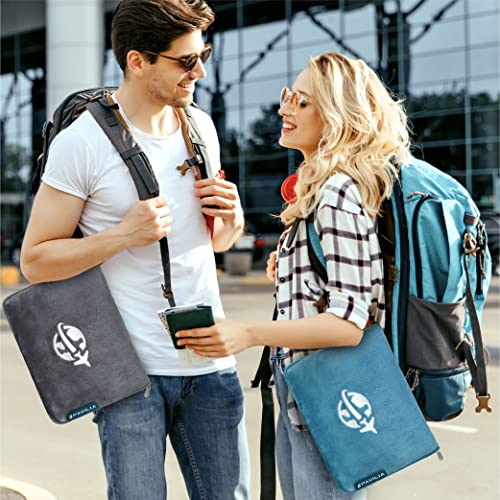 PAVILIA Compact 2-in-1 Travel Blanket Pillow for Airplane Flight, Dark Gray - color: Gray