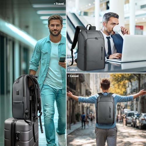 Mens Travel Laptop Backpack with USB Charging Port - color: Grey, size: 15.6 Inch
