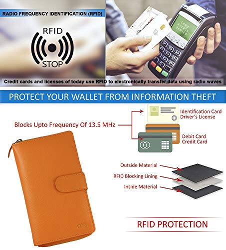 Big Fat RFID Blocking Leather Organizer Checkbook Wallets For Women - Clutch - color: NEON ORANGE