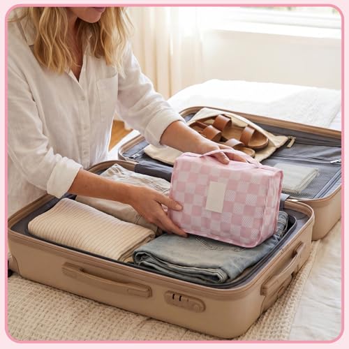 Hanging Toiletry Bag for Women, Portable Cosmetic Summer Beach Bag, Pink - color: Pink square