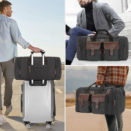 Canvas Duffle Bag for Men - 50L Expandable Travel Duffel Bags - color: Black, size: Large-50L