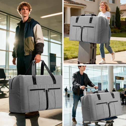 120L Large Duffle Bag for Travel, Packable Foldable Duffel Bag for Men Women Camping Weekend Overnight Moving, Water Repellent & Tear Resistant (120L, Gray) - size: 120L