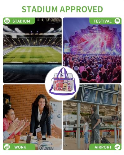 Bagenius Clear Tote Bag, 12x5.5x12 Inches Satchel Bag Stadium Approved - color: Purple