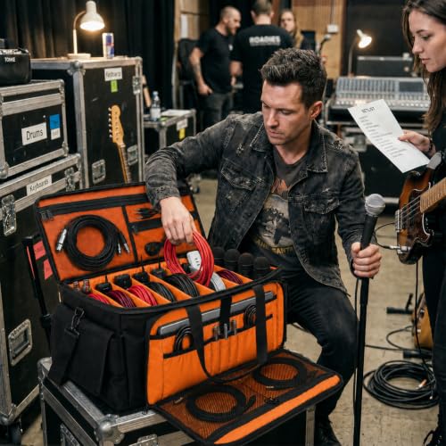 Large DJ Cable Bag Organizer with Laptop Pocket & Adjustable Dividers - color: Orange