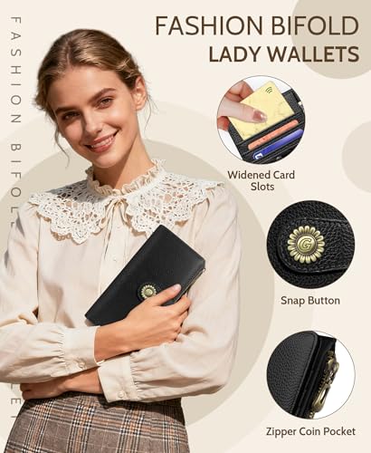 GIANCOMICS Black Womens Wallet RFID Blocking Long Credit Card Holder Bifold - color: A Solid Black
