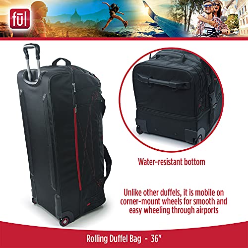 ful 롤링 더플 여행용 수하물 가방, 바퀴 포함, 블랙, 91.4cm(36인치)