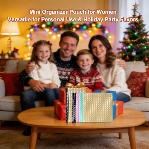 6 PCS Squeeze Small Purse Organizer Pouches & Sunglasses Case - color: Black+Purple+Gold+Green+Black+Gold, size: 4.7"×4.7"+3.5"×7.1"