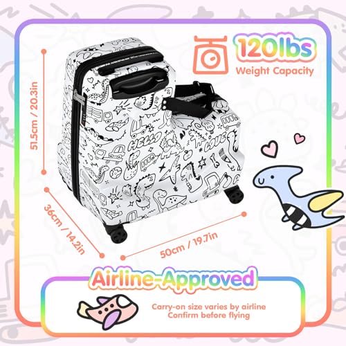 smilesun 20" Kids Ride On Luggage with DIY Coloring, Durable Lightweight Carry On Travel Suitcase with Spinner Wheels, TSA Lock