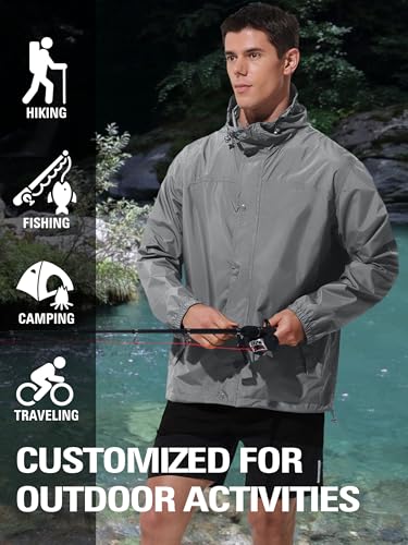 UIQUR Mens Lightweight Packable Waterproof Rain Jacket Windbreaker - color: Dark Grey, size: XX-Large