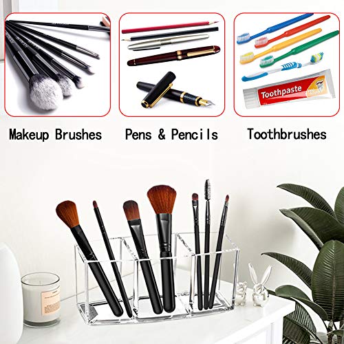 Acrylic Makeup Brush Organizer Holder Clear Cosmetic Brushes Storage with 3 Slots | 3 Slots